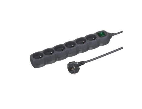Przedłużacz 6 -gniazdowy, 3m grafit, z wyłącznikiem, 3x1,0mm OWY / 24204