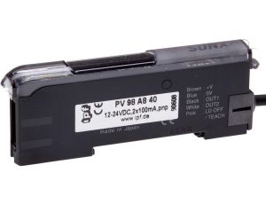 PV98A840, wzmacniacz laserowy, 30x10x75mm, 12-24V DC, PNP normalnie otwarty/normalnie zamknięty, 0-10V, kabel 2m