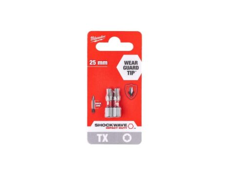 Bity udarowe do wkrętarki TORX TX15 25mm 1/4 SHOCKWAVE 2szt MILWAUKEE