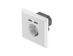 Gniazdo p/t pojedyncze SCHUKO białe 2P+Z + 2x USB