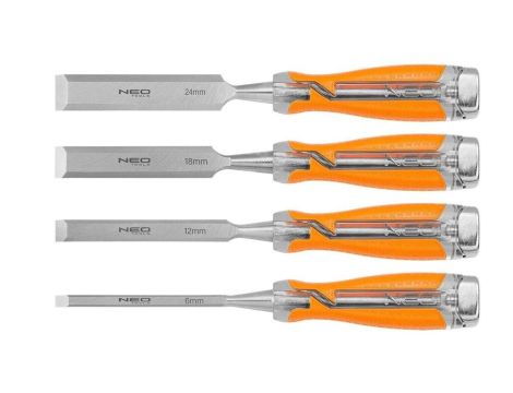 Dłuta do drewna z uchwytem dwukomponentowym w etui 4szt NEO