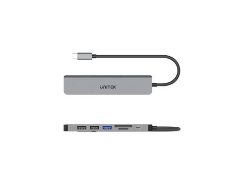 UNITEK Hub USB-C aluminium 7w1 czarny 0,15m