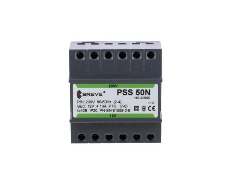 Transformator 1-fazowy modułowy bezpieczeństwa PSS 50N 230/ 12V 4,2A, na szynę DIN, IP20, Ta 40, 16012-9905