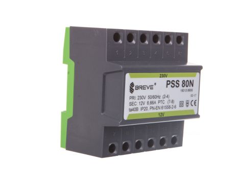 Transformator 1-fazowy modułowy bezpieczeństwa PSS 80N 230/ 12V 6,6A, na szynę DIN, IP20, Ta 40, 16012-9906