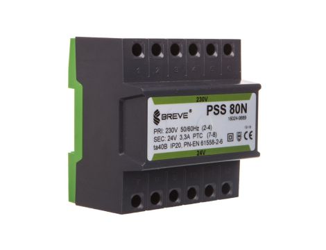 Transformator 1-fazowy modułowy bezpieczeństwa PSS 80N 230/ 24V 3,3A, na szynę DIN, IP20, Ta 40, 16024-9889
