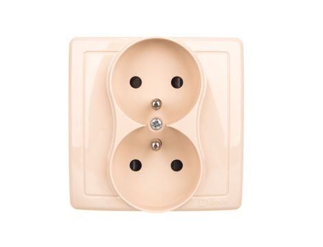 Simon Basic Gniazdo podwójne z/u kompletne z przesłonami beż BMGZ2Z/12