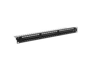 Patch panel kompletny 19 cali 24x RJ45 U/UTP kat. 6 1U z tacką czarny (RAL 9005) DN-91624U-EC