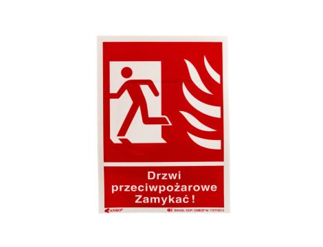 Samoprzylepna tabliczka ostrzegawcza /Drzwi przeciwpożarowe zamykać 150x205/ 29P/F1/FS