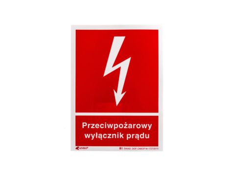 Naklejka ostrzegawcza /Przeciwpożarowy wyłącznik prądu 150x205/ 31P/F1/FS /5szt./