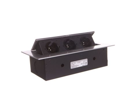 Gniazda wpuszczane w blat 3x250V z płaskim rantem i przewodem 1,5m srebrne OR-AE-1372/G