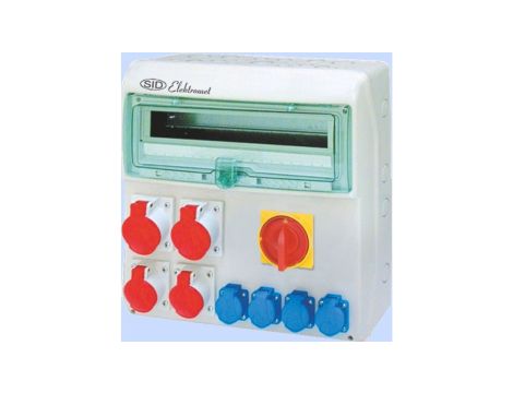 Rozdzielnica RSS-05 z rozłącznikiem 0-1 100A okienko 18 mod 2x32A 3P+N+Z 400V 2x16A 3P+N+Z 400V 4x16A 2P+Z 250V IP44 942055