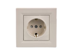 Gniazdo pojedyncze Asfora SCHUKO z przesłonami krem z ramką EPH2900223
