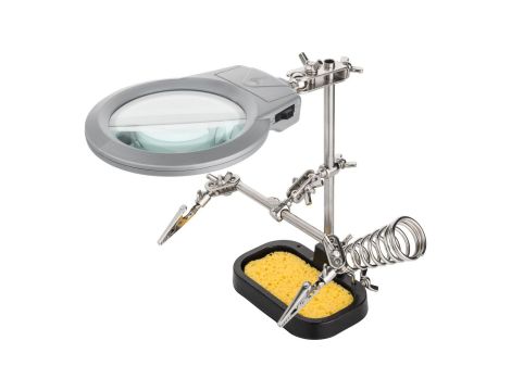 Zestaw trzecia ręka do lutowania 2 uchwyty + lupa z lampą LED 51226
