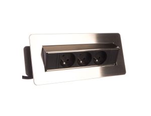 Gniazdo wpuszczane w blat 3x250V w niklowanej obudowie z przewodem 1,8m OR-AE-1363