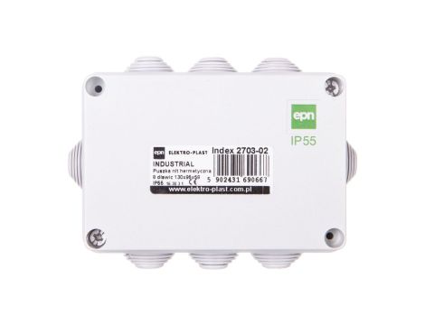 INDUSTRIAL Puszka hermetyczna n/t 130x95x58 z 8 dławnicami IP55 szara 2703-02
