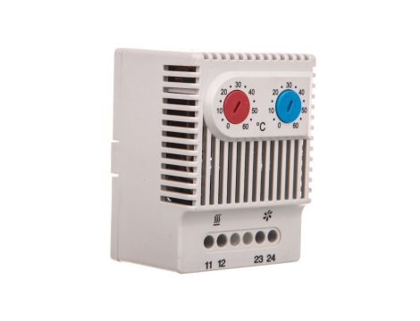 Termostat dwufunkcyjny do sterowania pracą grzałki / wentylatora NC/NO 230VAC zakres 0-60 stopni C 230VAC JWT6012