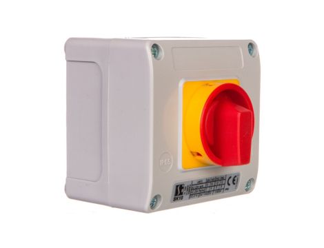 Łącznik krzywkowy 0-1 7P 10A w obudowie OB11 z czołem zamykanym żółto/czerwonym SK10-4.8240OB11ZC