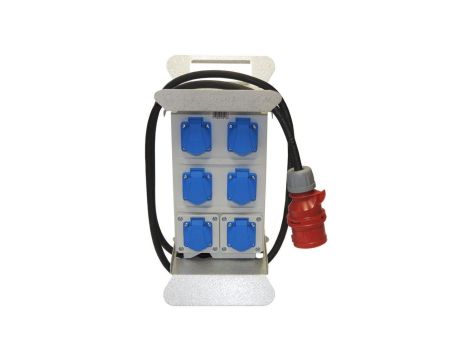 Rozdzielnica budowlana elCARRY C16-0006 IP44 w stojaku, 2m H07RN-F 5G2,5 z wtyczką CEE 16A-5P, 6x gniazdo GK 230V 16A, RCCB 30mA