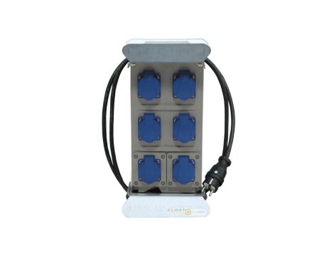 Rozdzielnica budowlana elCARRY C16U-0006 IP44 w stojaku, 2m H07RN-F 3G2,5 (OPD) z wtyczką UNI 230V 16A, 6x gniazdo GK 230V 16A 4