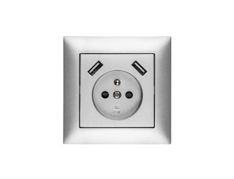 Sentia Gniazdo pojedyncze z/u 16A z USB 2x2,1A 5VDC z przesłonami i ramką srebrne GPT 2P+Z 2xUSB 1488-06