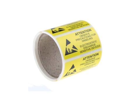 Etykieta ESD Żółty Winyl, Tekst: Attention, Uwaga, Angielski