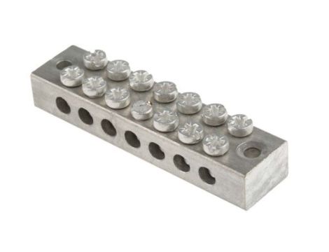 Listwa zaciskowa uziemienia, 0 → 16 AWG, l. żył: 7, zakończenie: Wkręcane, Mosiądz