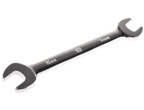 Klucz otwarty dwustronny, roz. 14 x 15 mm, dł. 185 mm, materiał: Stal chromowo-wanadowa, RS PRO