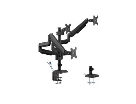 Uchwyt biurkowy do trzech monitorów matowy czarny Ergo Office, ze sprężyną gazową, 17-32, 9 kg, 2x USB 3.0, ER-408B
