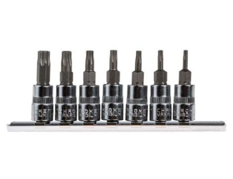 Zestaw końcówek wkrętakowych wkrętakowych zabezpieczających, materiał Stal S2, 7 szt.