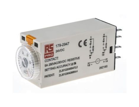 Przekaźnik czasowy zwłoczny jednofunkcyjny 0.1 → 1s DPDT 2-stykowy DPDT 24V dc