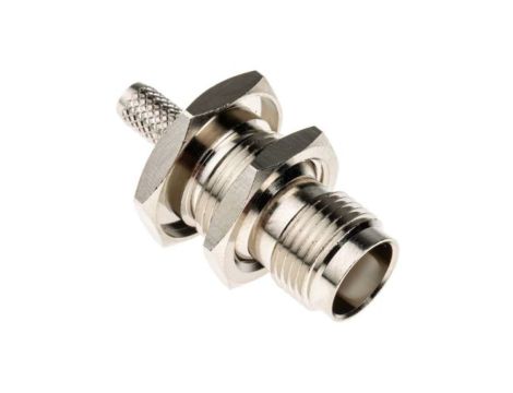 Złącze koncentryczne, 50, Żeński, Połączenie zagniatane, Montaż w przegrodzie