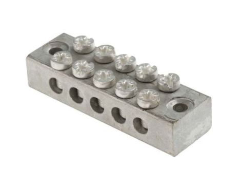 Listwa zaciskowa uziemienia, 0 → 16 AWG, l. żył: 5, zakończenie: Wkręcane, Mosiądz