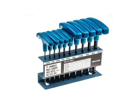 Zestaw kluczy imbusowych Jednostki metryczne, 10 szt. 2.5mm Końcówka kulkowa, typu Typu T, materiał: Stal