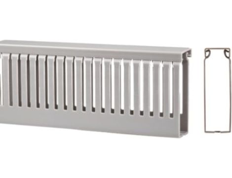 Koryto z rowkami do kabli Szary PVC Otwarty Koryto panelowe z otworami 100 mm 40mm 2m RS PRO