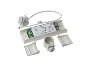 Miniaturowy detektor ruchu PIR, 230 V AC, zasięg 16 m, montaż Sufit, Ø 28mm, Certyfikat CE, EMC-2004/108/WE, zgodność z