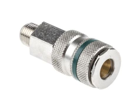 Szybkozłączka pneumatyczna, materiał Mosiądz, stal, złącze R 1/4 męskie, RS PRO Rectus 17, Schrader NW5