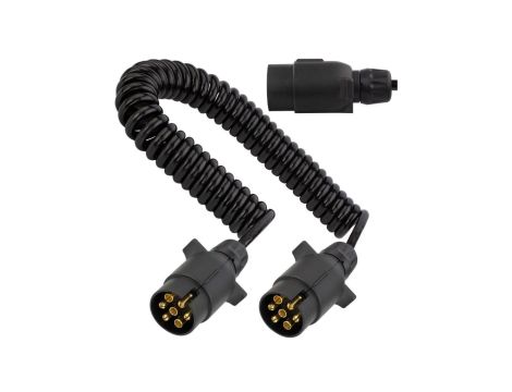 Przewód spiralny QLY-s kabel do przyczepy zakończony plastikowymi wtykami 7-pin 12V 4m