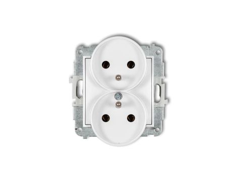 MINI Mechanizm gniazda podwójnego do ramki z uziemieniem 2x(2P+Z) (bez przesłon torów prądowych) biały mat 25MGPR-2z
