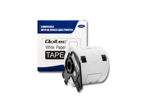 Qoltec Taśma do BROTHER DK-11202 62mm x 100mm 300 etykiet Biała/ Czarny nadruk Rolka z uchwytem