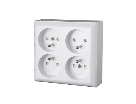 Gniazdo poczwórne, czterokrotne natynkowe z uziemieniem, IP20, białe, GAO 20457