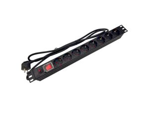 Listwa zasilająca rack 19 cali PDU gniazdo 9 x CEE 7/3 wtyk CEE 7/7 z wyłącznikiem i zabezpieczeniem