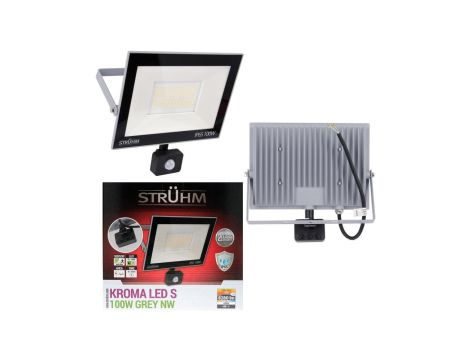 Naświetlacz lampa zewnętrzna LED KROMA 100W 4200K szara + czujnik PIR 03608 STRUHM
