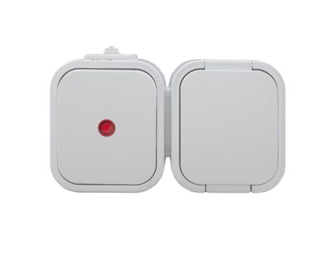 B2 Gniazdo pojedyncze n/t 2p+Z bryzgoodp. + Łącznik podświetlany IP54 biały 00060278