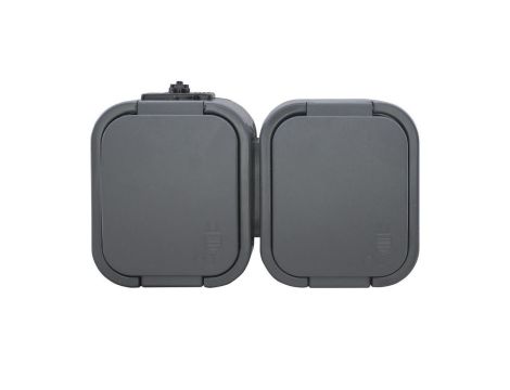 B2 Gniazdo podwójne 2P+Z SCHUKO bryzgoodporne z klapką w kolorze wyrobu IP54 szary 00060278