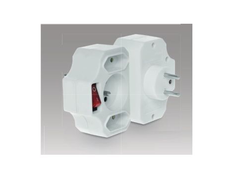Rozgałęźnik wtyczkowy z wyłącznikiem 1-gniazdo z/u + 2x Euro biały R-12WS-B