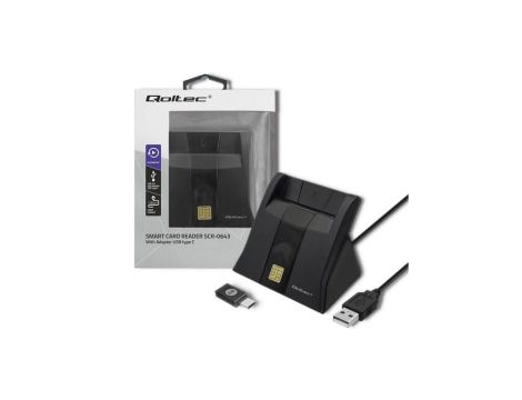 Qoltec Inteligentny czytnik chipowych kart ID SCR-0643 USB 2.0 + Adapter USB-C