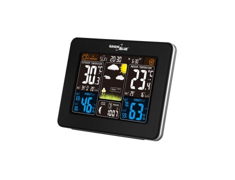 Stacja pogody kolorowa bezprzewodowa DCF GreenBlue GB523 DCF fazy księżyca GB523