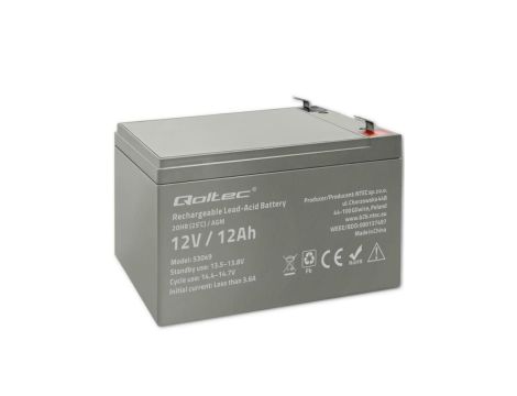 Qoltec Akumulator AGM 12V 12Ah Bezobsługowy Wydajny LongLife do UPS, security