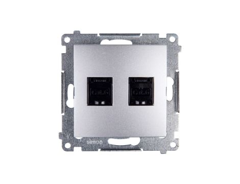 Simon 54 Gniazdo komputerowe podwójne 2xRJ45 kat.6 z przesłoną srebrny mat D62.01/43