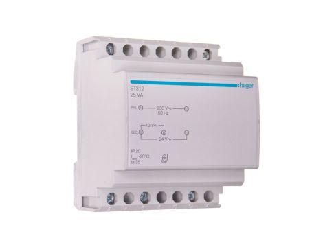Transformator bezpieczeństwa modułowy 230/12-24V AC 1,04-2,08A 25VA IP20 ST312